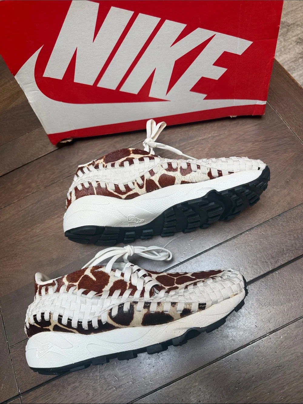 Nike Women’s White & Brown Giraffe-Print Woven Sneakers